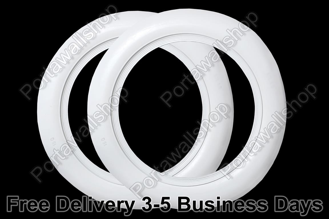 Soft Rubber Tire Cover Trim ATLAS 4-Piece 16x3 Wide White Wall Portawall Tire Insert Set - Vintage Style Trim Universal Fit Whitewall Simulator